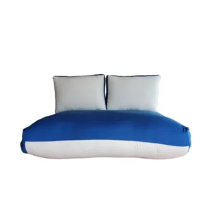 Sofá cama valisse con funda azul y beige