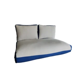 Sofá cama valisse con funda azul y beige